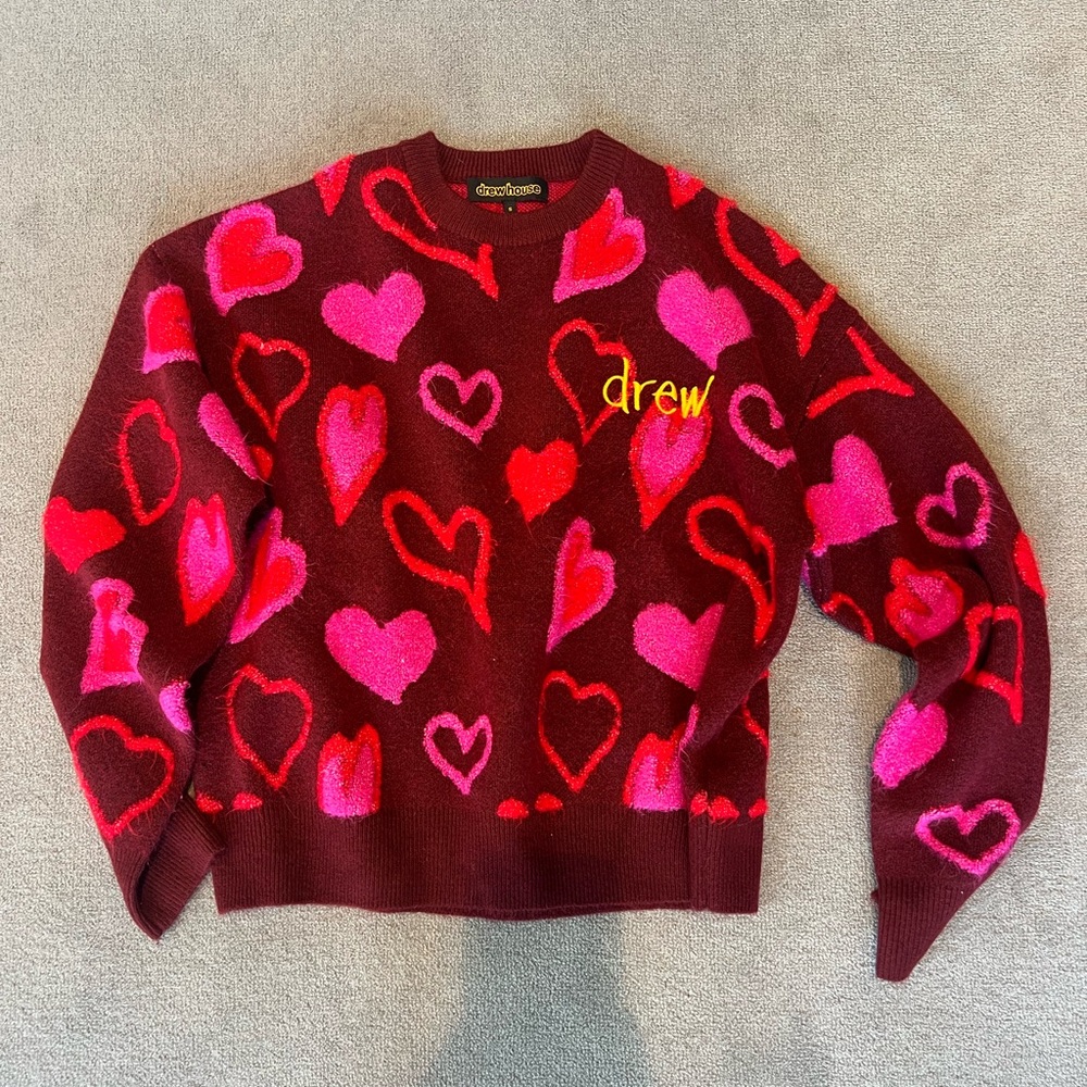 Drew House Heart Pattern Sweater - Red and Pink